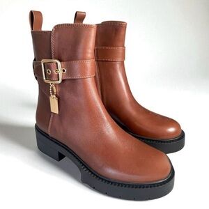 Coach Brown Leather Ankle Boots-New